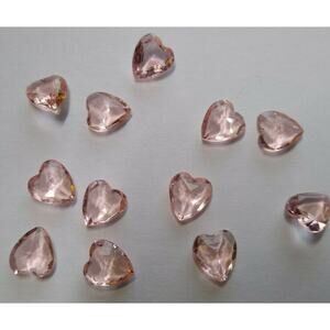 12 Heart Shaped Pink Rose Translucent Glass Cabochons 9mm Vintage NOS 1950s